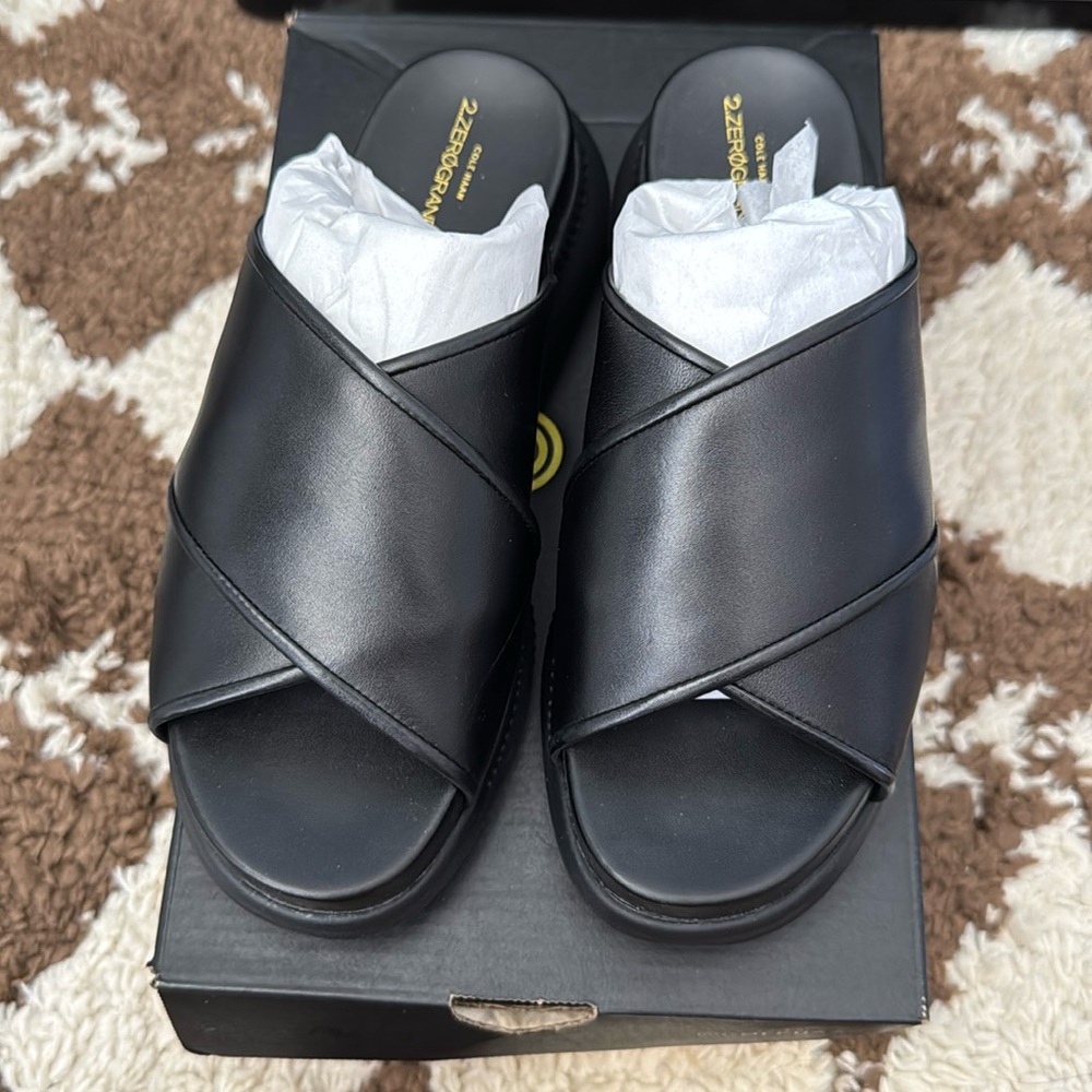 New Women’s Cole Haan ZeroGrand Criss Cross Slides  Sandals Black 5